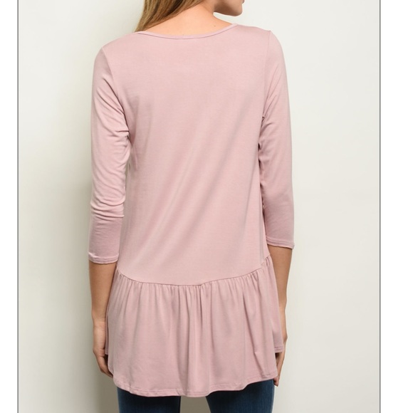 Mauve 3/4 sleeve scoop neck tunic peplum top - Picture 2 of 2
